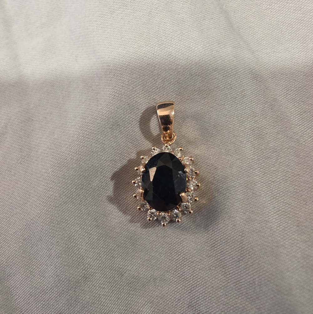 Sapphire with Diamond Halo Rose Gold Pendant Necklace